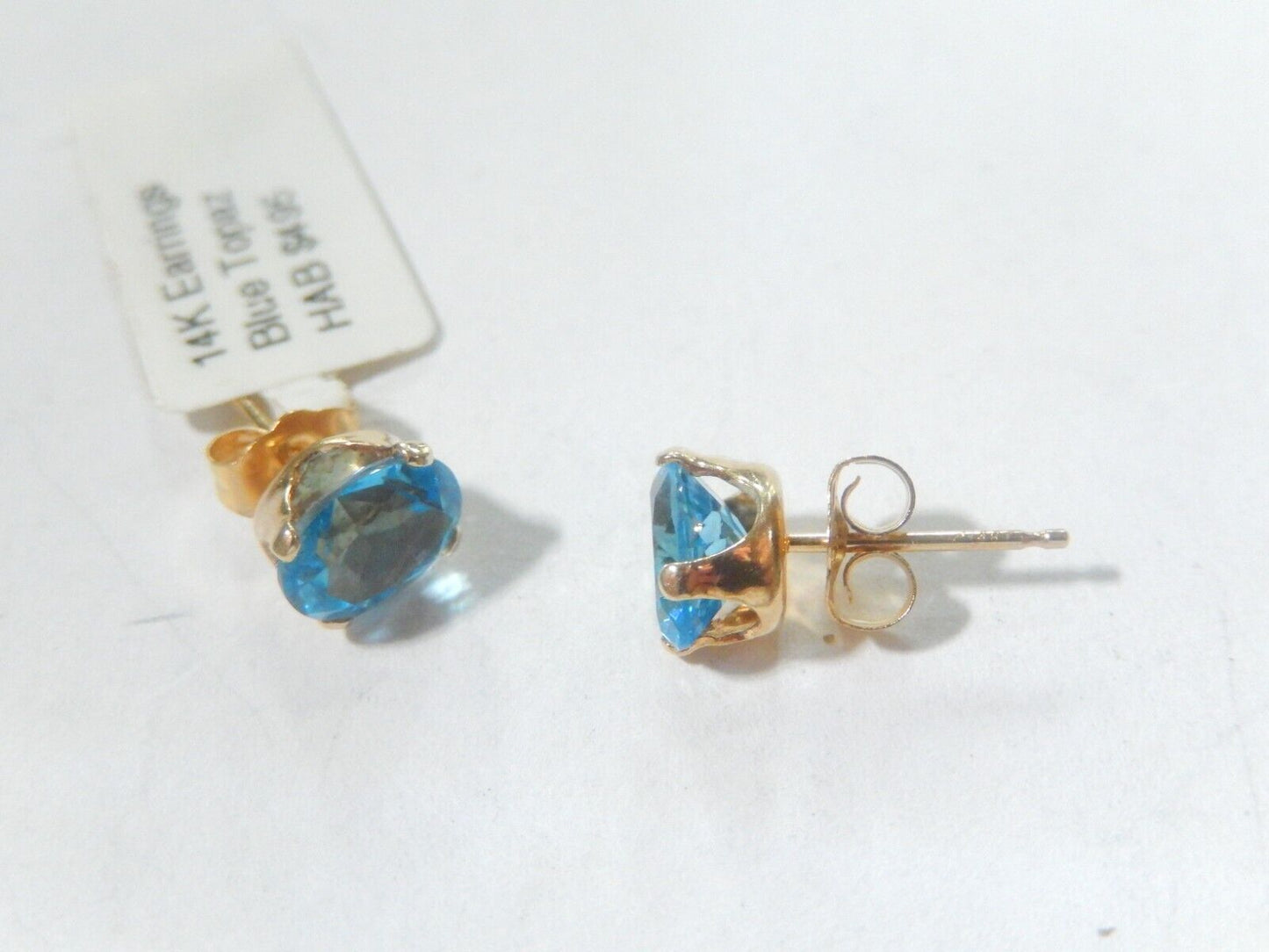 *NWT*  14k Yellow Gold 1.50CT  Oval-Cut London Blue Topaz Womens Stud Earrings