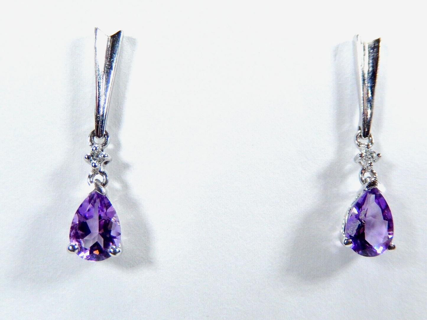 10k White Gold .75CT TW Diamond and Pear Shape Amethyst Dangle Earrings