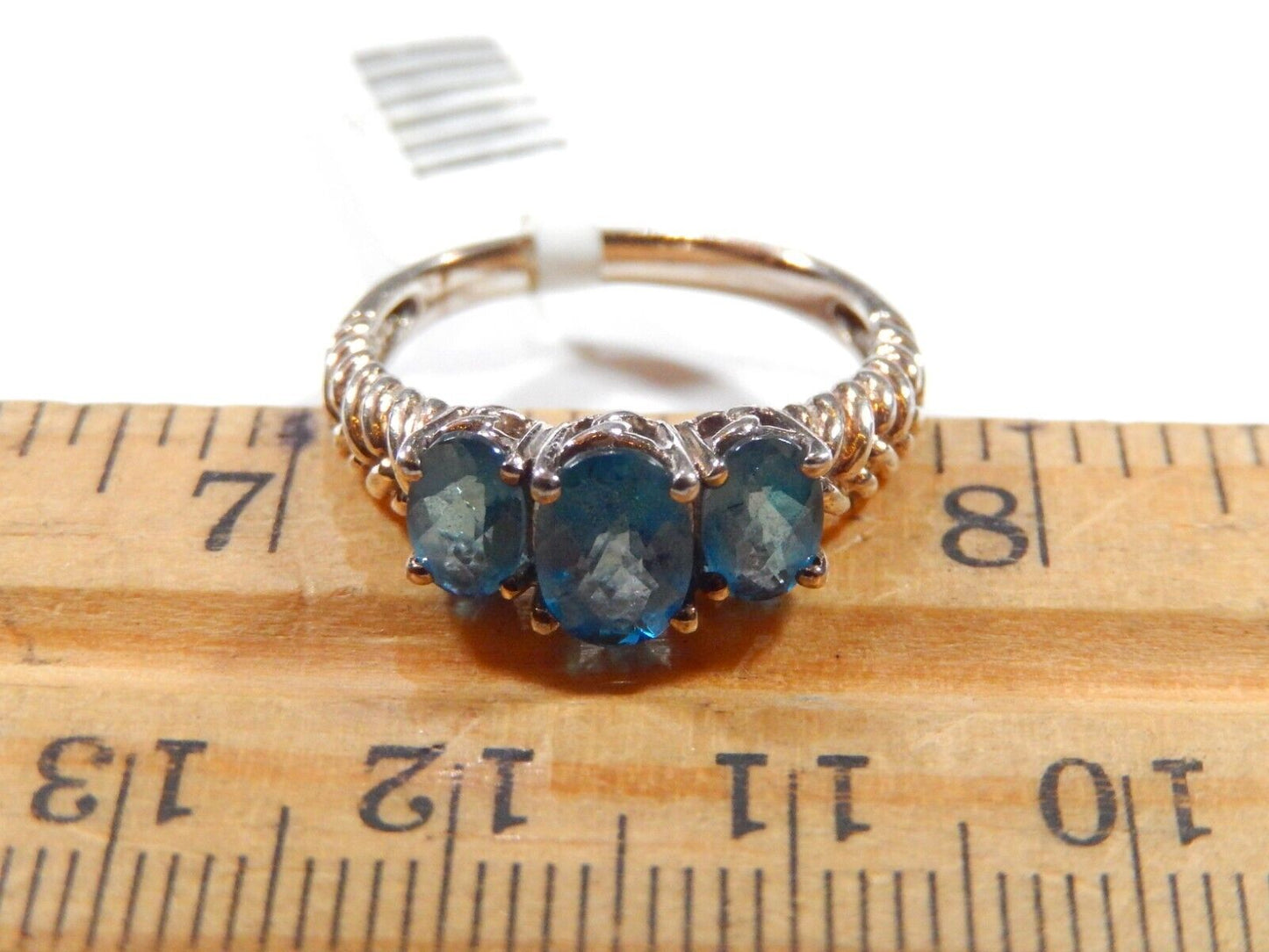 VINTAGE* Sterling Silver 3 Stone Oval 1.75CT London Blue Topaz Ornate Ring Sz 7