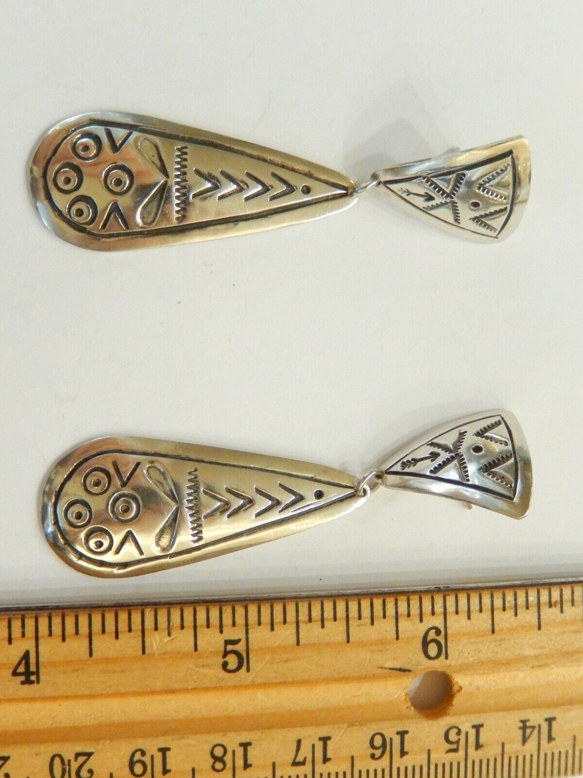 *VINTAGE* TAXCO  Sterling Silver Mexico Dangle Drop Earrings Pierced 2.5" TALL