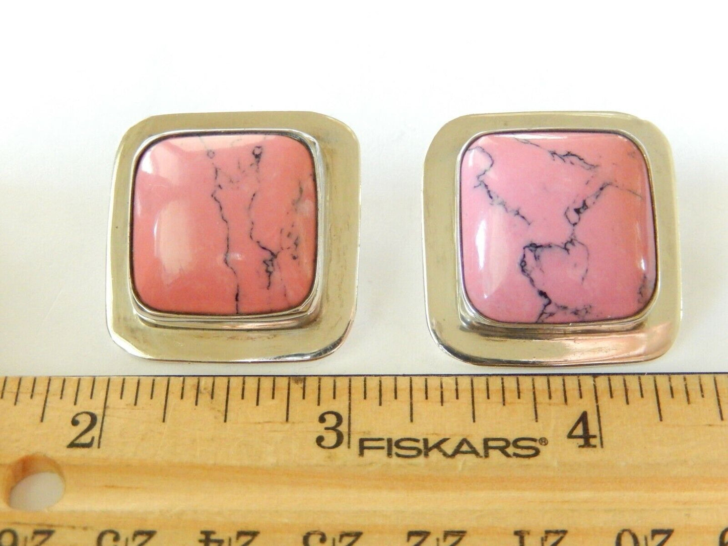 *VINTAGE* Sterling Silver Mexico Pink & Black Rhodolite Pendant & Earring Set