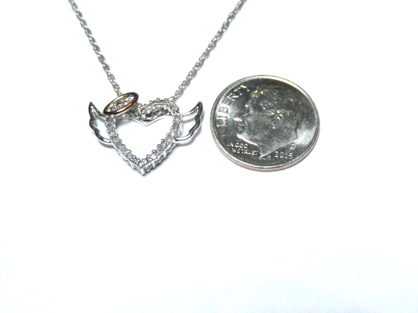 *NWT* Sterling Silver 14 Round Diamond Angel Heart Wing Pendant w/18" Chain