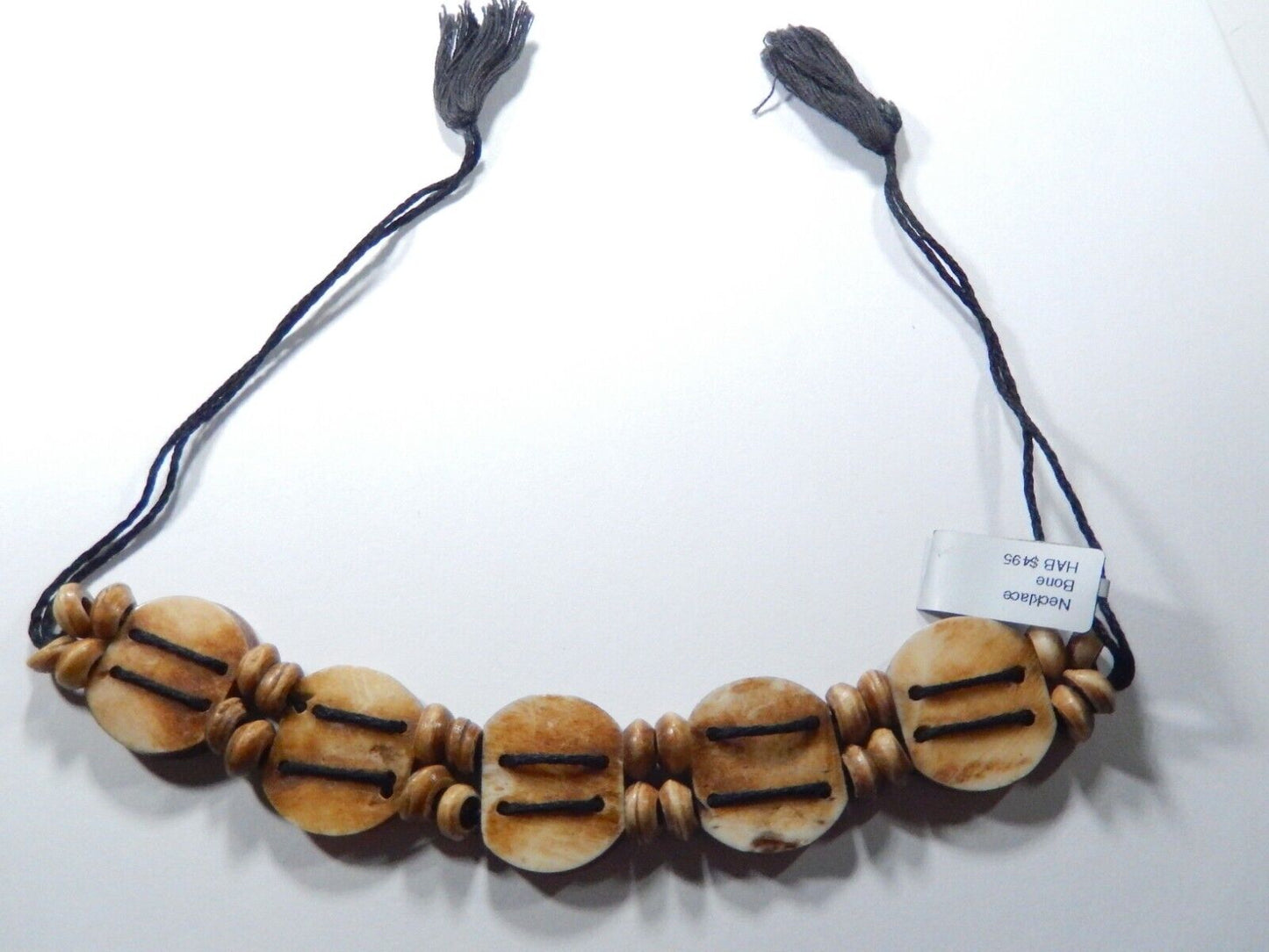 Brown Bone Bracelet 5 Piece with Spacer Beads 5.5" / 13" with Black Cord