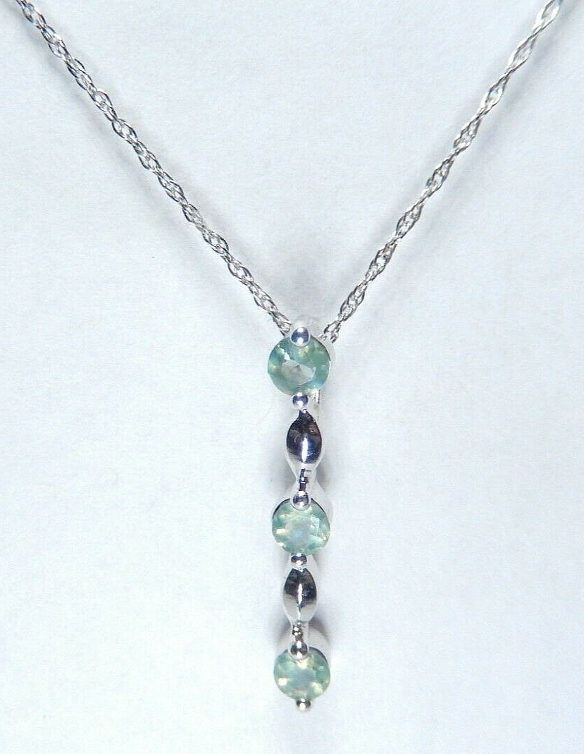 14KT WHITE GOLD 3 STONE PAST PRESENT FUTURE .33CT EMERALD PENDANT w/18" Chain