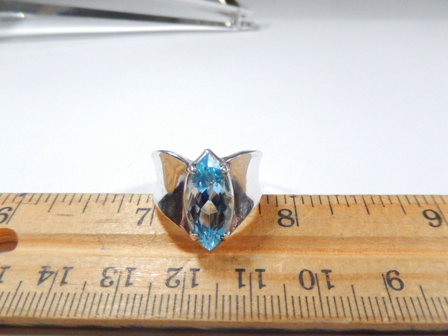 *VINTAGE*  Sterling Silver 3.50 CT Marquise Sky Blue Topaz Wide Band Ring Sz6.75