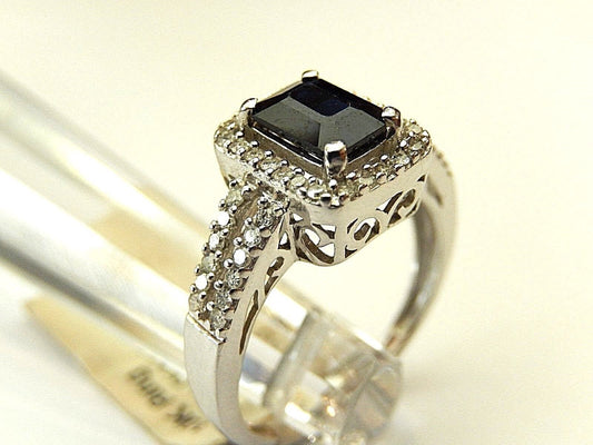 1.25 CT TGW Sapphire & Diamond Halo Engagement Wedding Ring 10K White Gold
