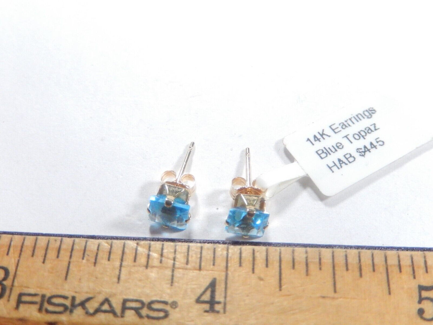 14K Yellow Gold 1.50 ct Princess Cut 5mm London Blue Topaz Stud Earrings