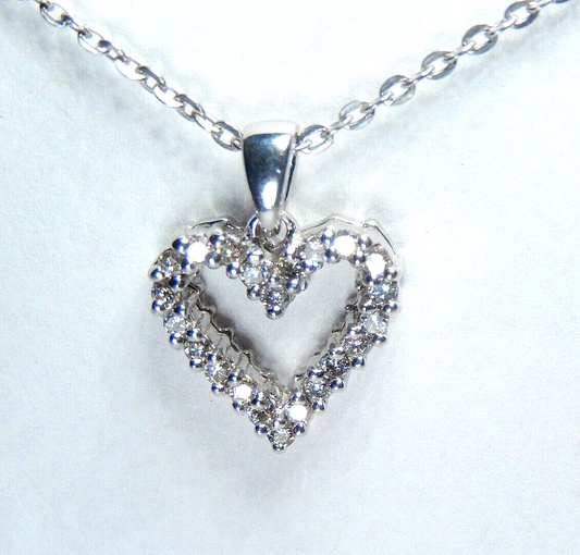 18K White Gold Natural .25ctw Diamond Heart Pendant Necklace w/18" Chain