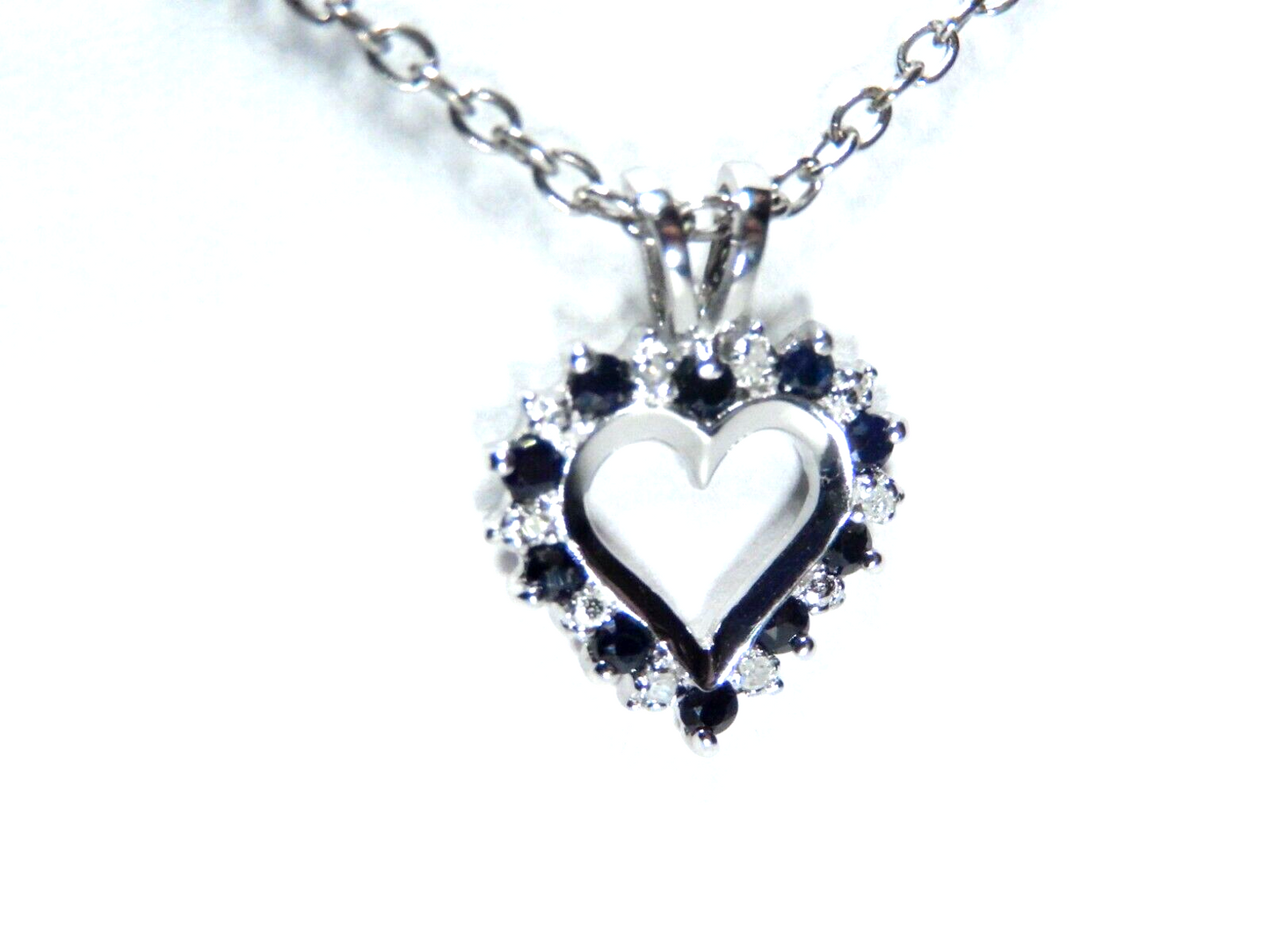 10k White Gold Diamond Sapphire Pendant With 18" Chain