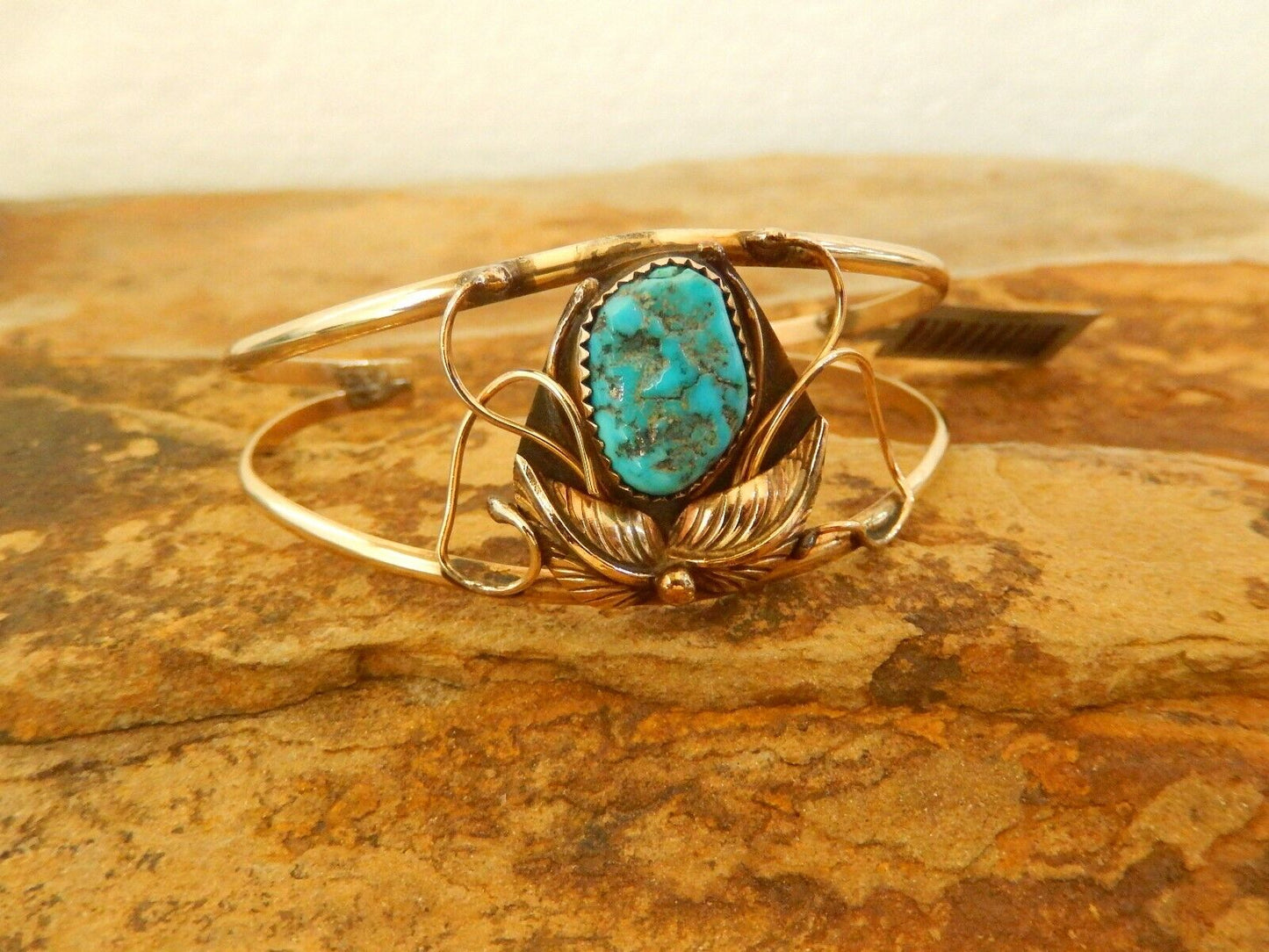 Vintage S. HENRY 12K GF Turquoise  Cuff Bracelet