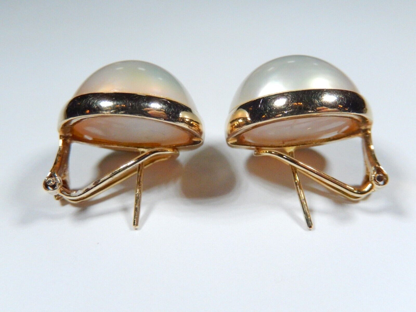 14k Yellow gold 17.5 mm Mabe Pearl Earrings with French clip backs 9.7g