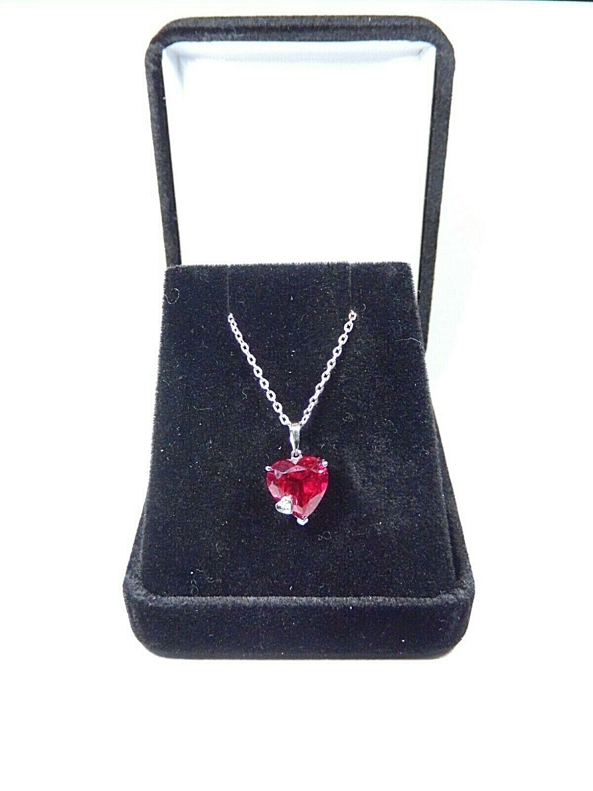 *NWT* 10K White Gold 4.00CT Heart Ruby & Natural Diamond  Pendant w/18" Chain