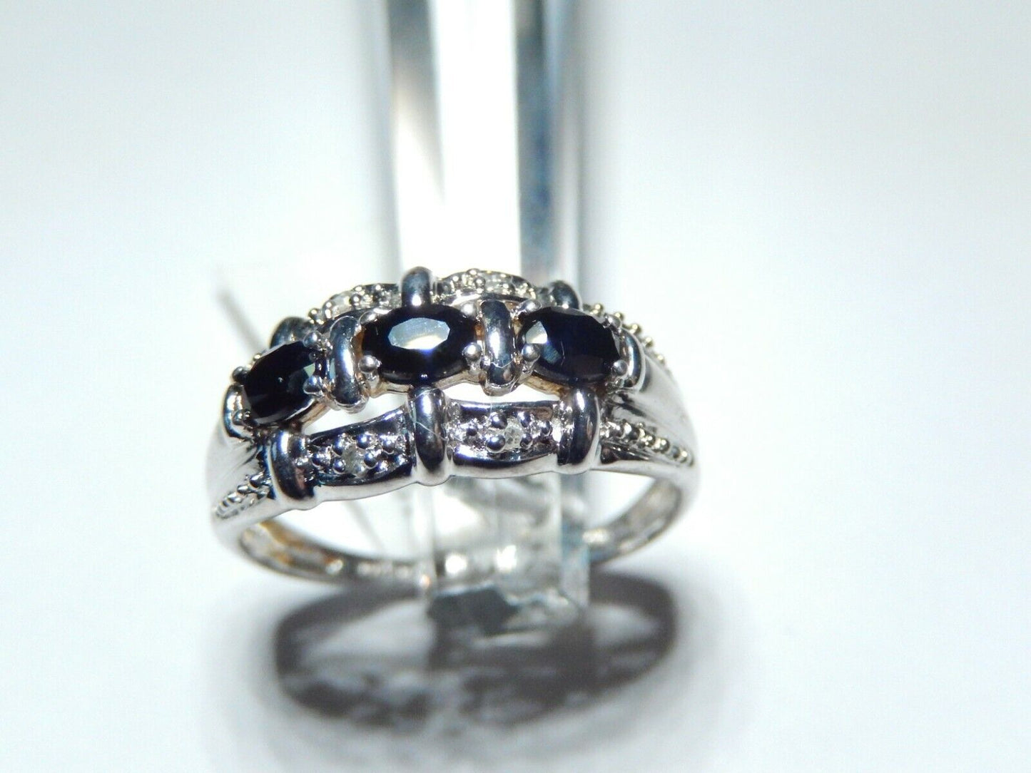 *NWT* 10K WHITE GOLD .75CT SAPPHIRE & DIAMOND LADIES RING SIZE 8.25