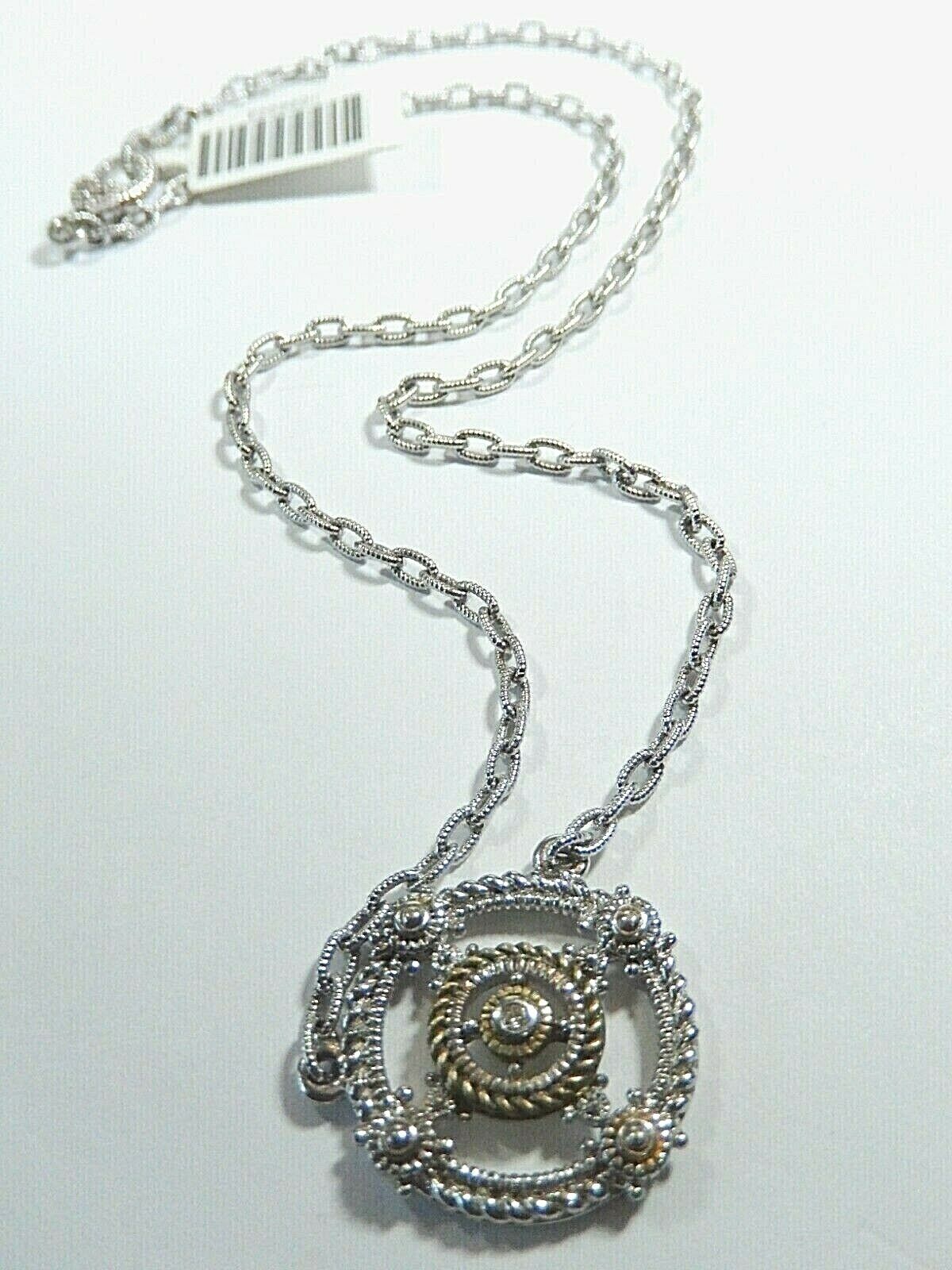 Judith Ripka JRTWO 18k / Sterling Silver Diamond Circle Pendant Necklace 17”