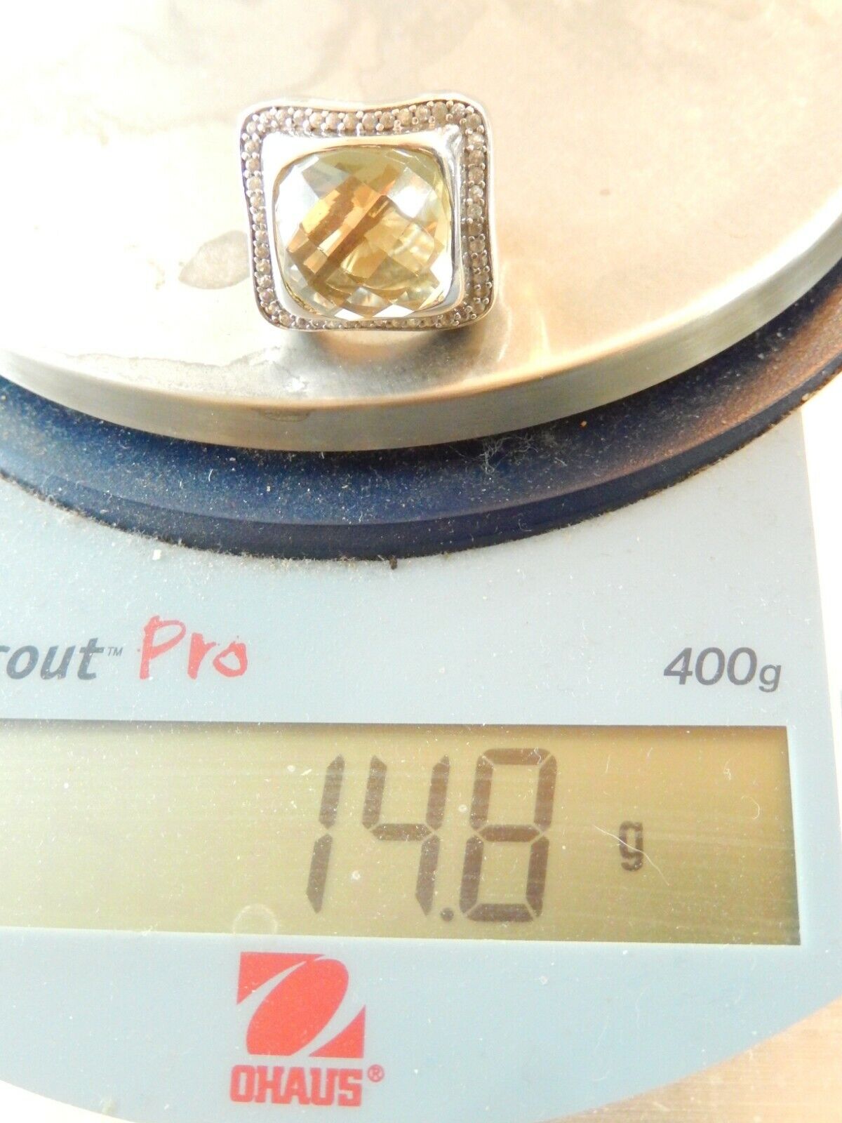 *VINTAGE* HUGE STATEMENT  Citrine  .925 Sterling Silver Handcrafted Ring Sz 7.5