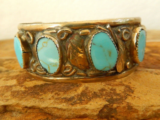 Vintage  South West Turquoise Wide Coin Silver Cuff Bangle 40.23gms