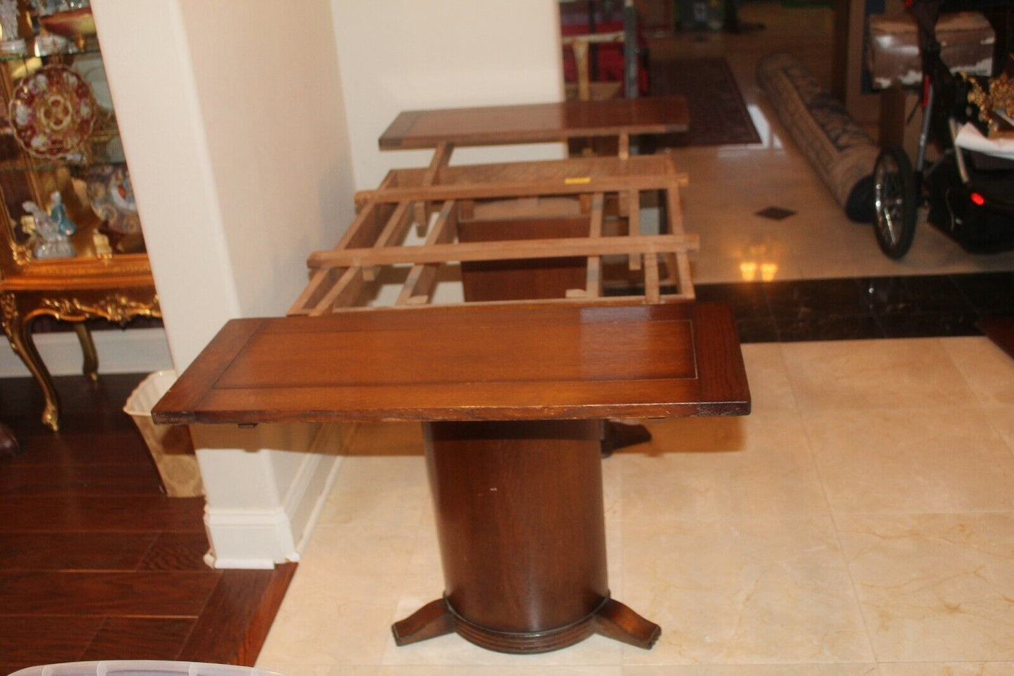 *VINTAGE* Rare Unique Oak Dining Table With Half Round Legs & Two Leaves