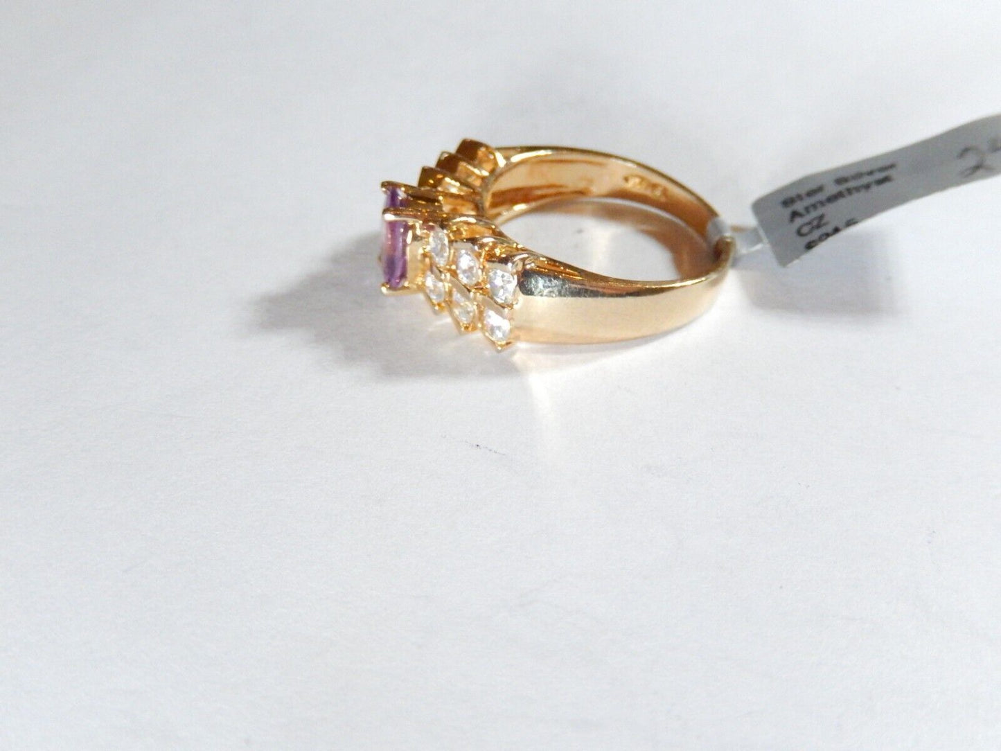 VINTAGE* Sterling Silver Gold Vermeil 2.25 CT Amethyst/CZ Statement Ring SZ8.75