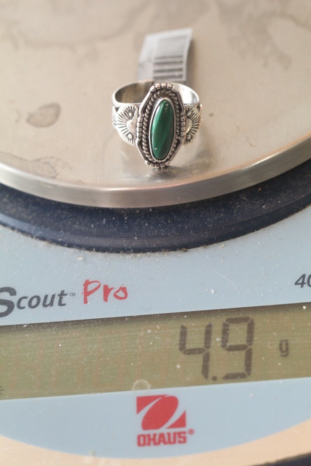 *VINTAGE*  Native American Malachite Sterling Silver Ring  size 8.5