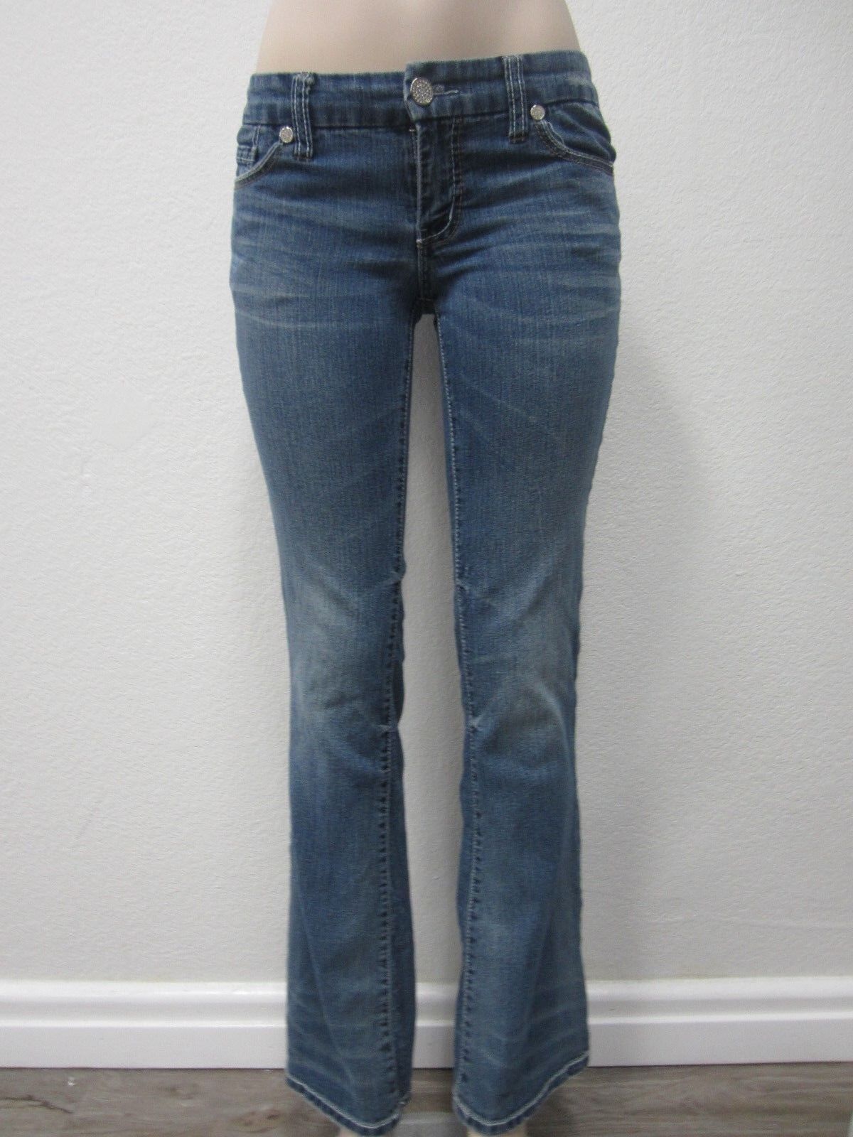 Womens 7 For All Mankind Jeans Bootcut Medium Wash Rhinestones Bling Pockets