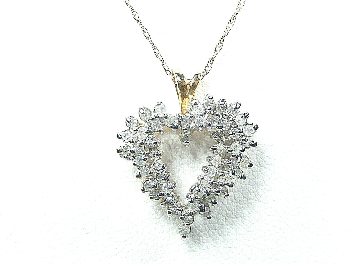 10K Yellow Gold  1/2Ct Natural Round Diamond Heart Pendant w/ 10K 18" Chain