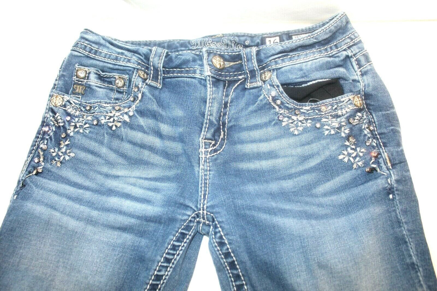 Miss Me Denim Cuffed Capri  Girls Youth Sparkly Bling Jeans Sz 16