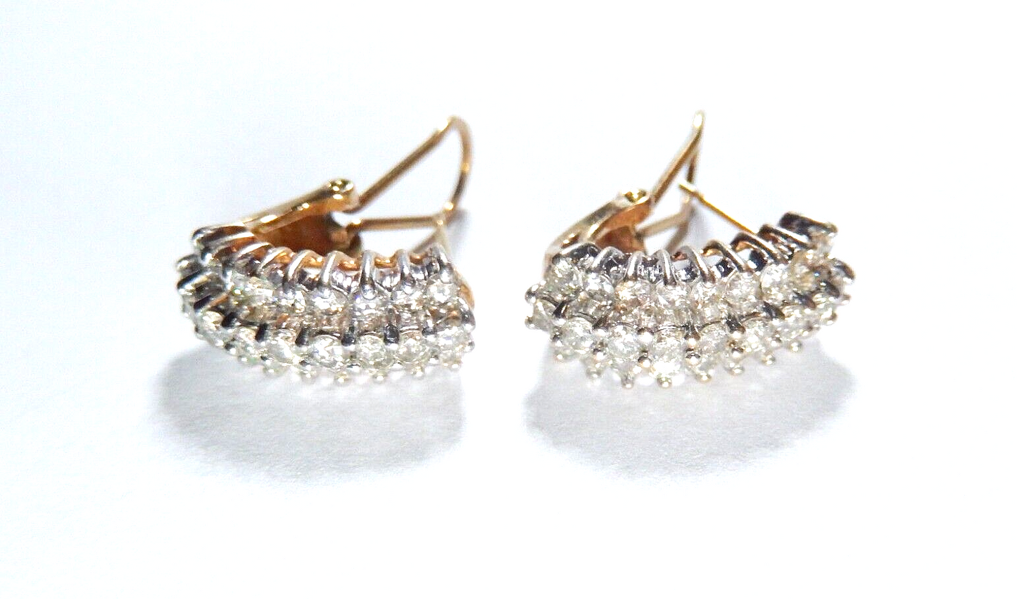 10K Yellow Gold 2.00 CT Natural  Diamond Hoop French Clip Modernist Earrings