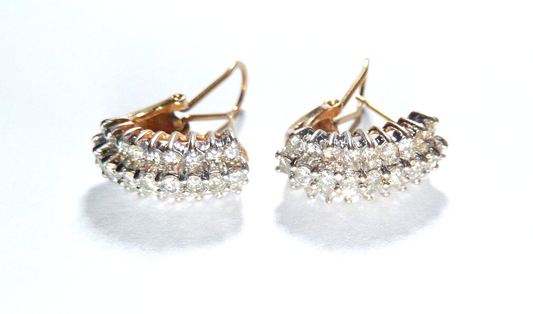 10K Yellow Gold 2.00 CT Natural  Diamond Hoop French Clip Modernist Earrings