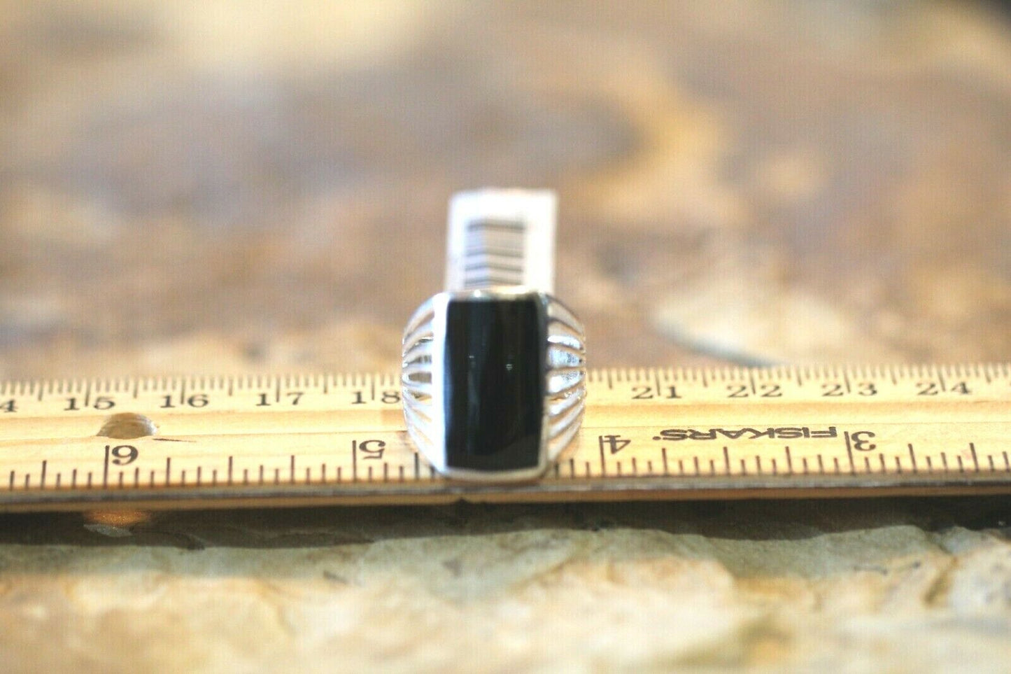 *VINTAGE* LARGE - Artist   "CW"  Sterling Silver Black Onyx Ring Size 7