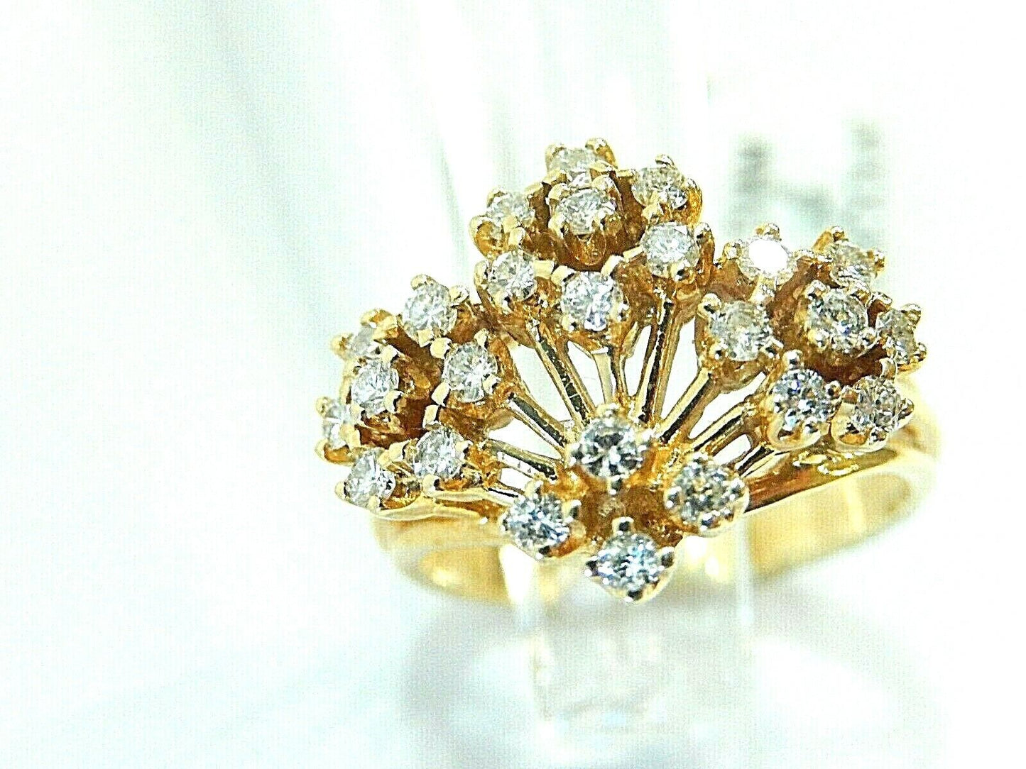 UNIQUE 14k YELLOW GOLD 3/4ct NATURAL ROUND DIAMOND BOUQUET FLOWER RING SZ 6.5