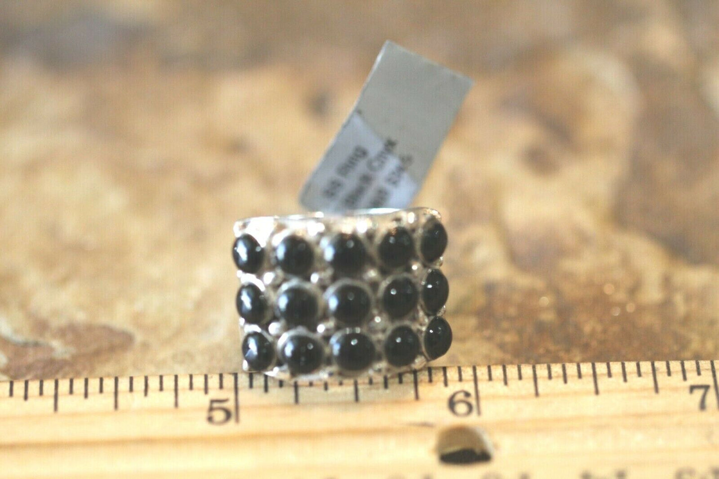 *VINTAGE* HEAVY LARGE  BLACK ONYX STERLING SILVER 15MM WIDE BAND RING SIZE 7.75