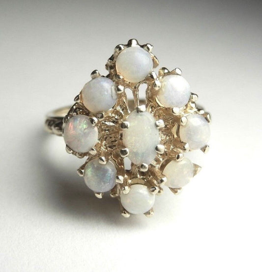 *MINT*  VINTAGE 14k YELLOW GOLD OPAL  FILIGREE CLUSTER RING Size 6.25