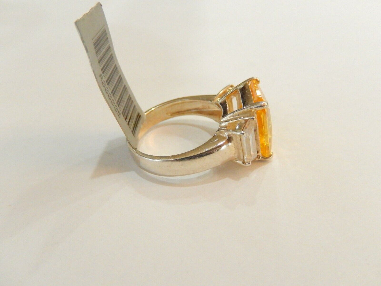 *VINTAGE*  Sterling Silver 5.0 CT Citrine  and CZ Ring  Size 6.5