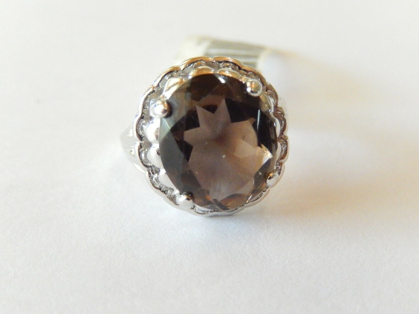 *VINTAGE* 10K White Gold 5CT Oval  Smokey Topaz Ring Size 5