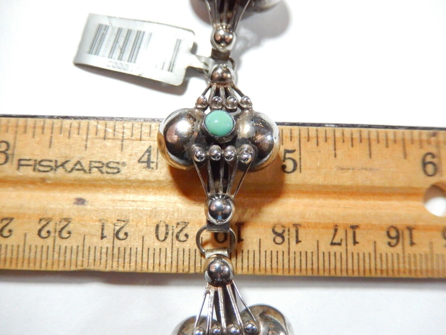 *VINTAGE Mexico FSS Sterling Silver Turquoise Ball Bead Design Link Bracelet 8”