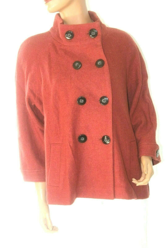 *NWT* $228. Chico's 100% Wool Rust Double Breasted Pea Coat  Blazer Jacket Sz 2