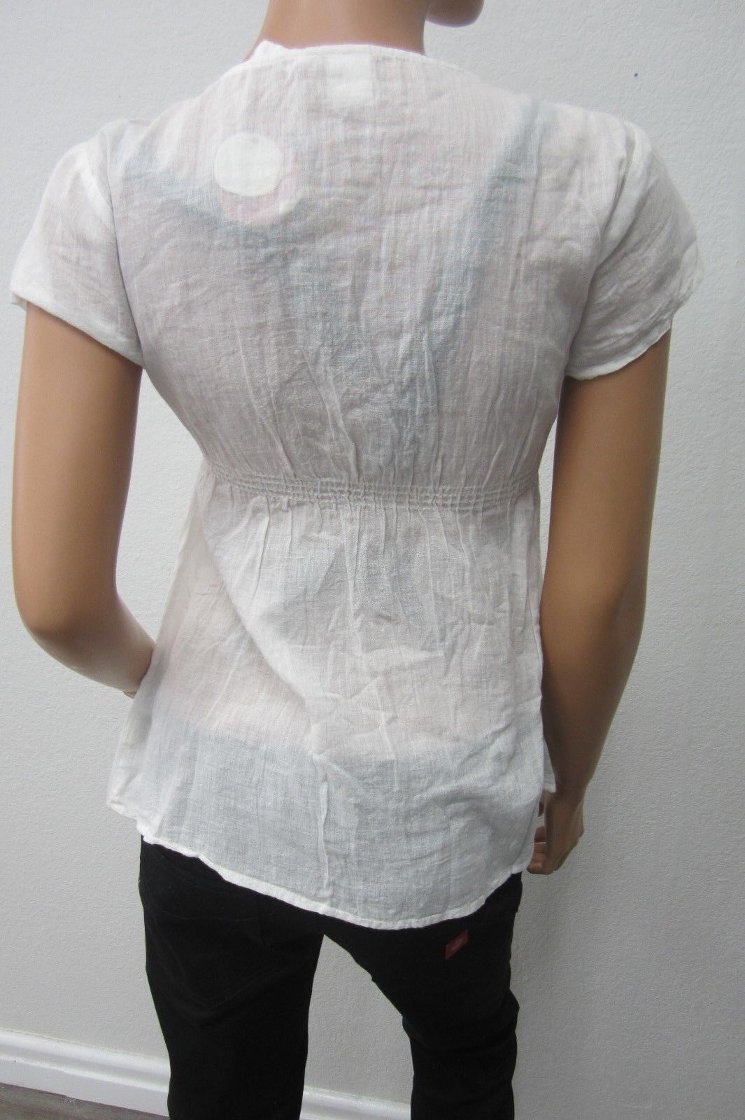 NWT  SO Kohl's Women's Cotton String Front Top Shirt Blouse Short Sleeves Size L