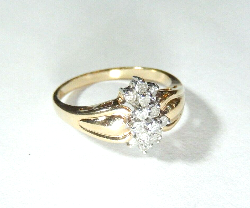 10K YELLOW GOLD .33CT  DIAMOND CLUSTER COCKTAIL  RING SIZE 7