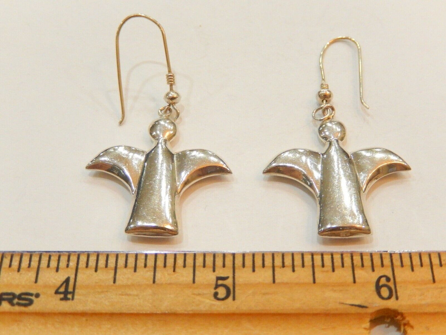 *VINTAGE*  STERLING SILVER DANGLE PUFFED  ANGEL  EARRINGS 1 1/8" x 1"