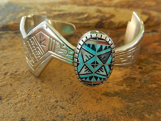 RMT Roderick Tenorio Sterling Silver Turquoise Cuff Bangle Bracelet Pollack Star