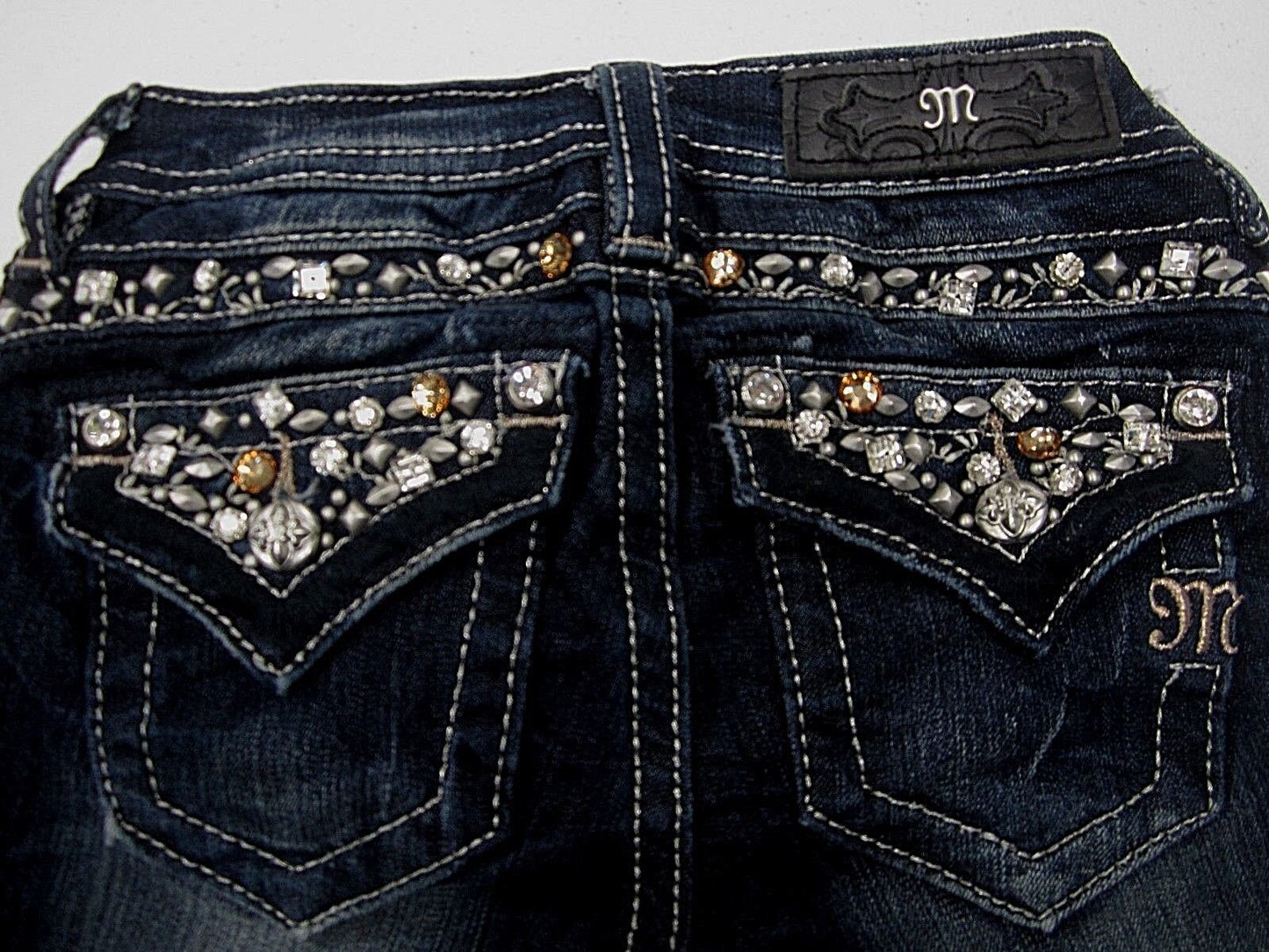 NWT Miss Me Junior YK5755SG Girls Cute Skinny Dark Blue with Crystals Size 7x25