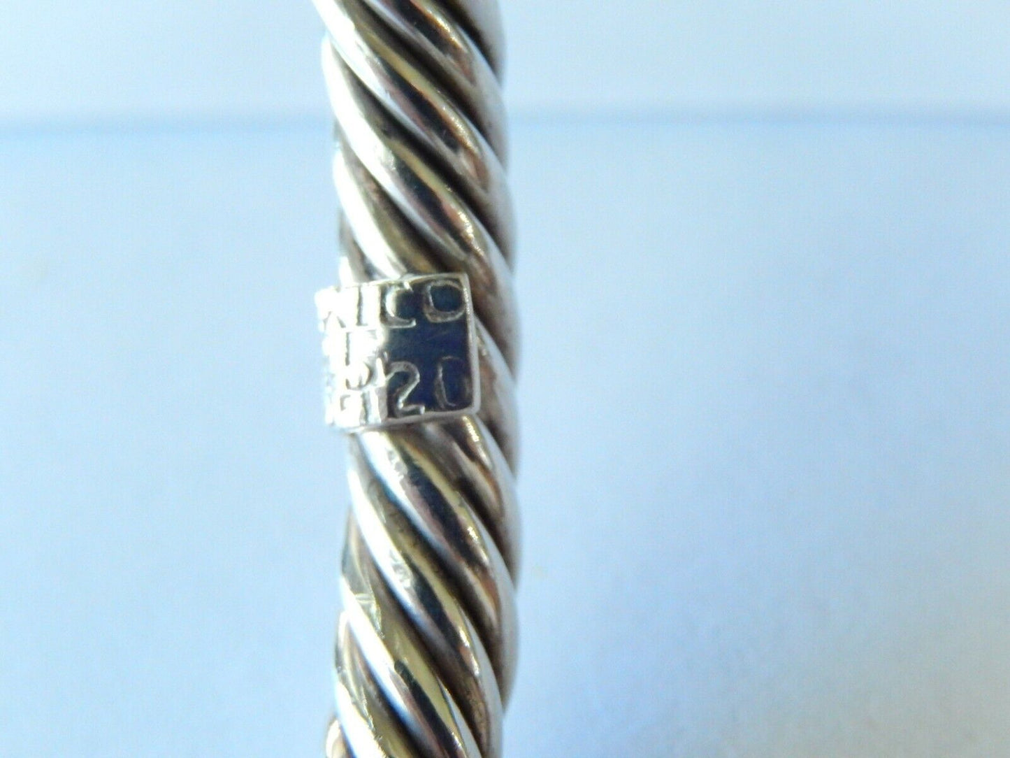 VINTAGE Taxco Mexico Black Onyx Sterling Silver / Brass 5mm Cable Cuff Bracelet