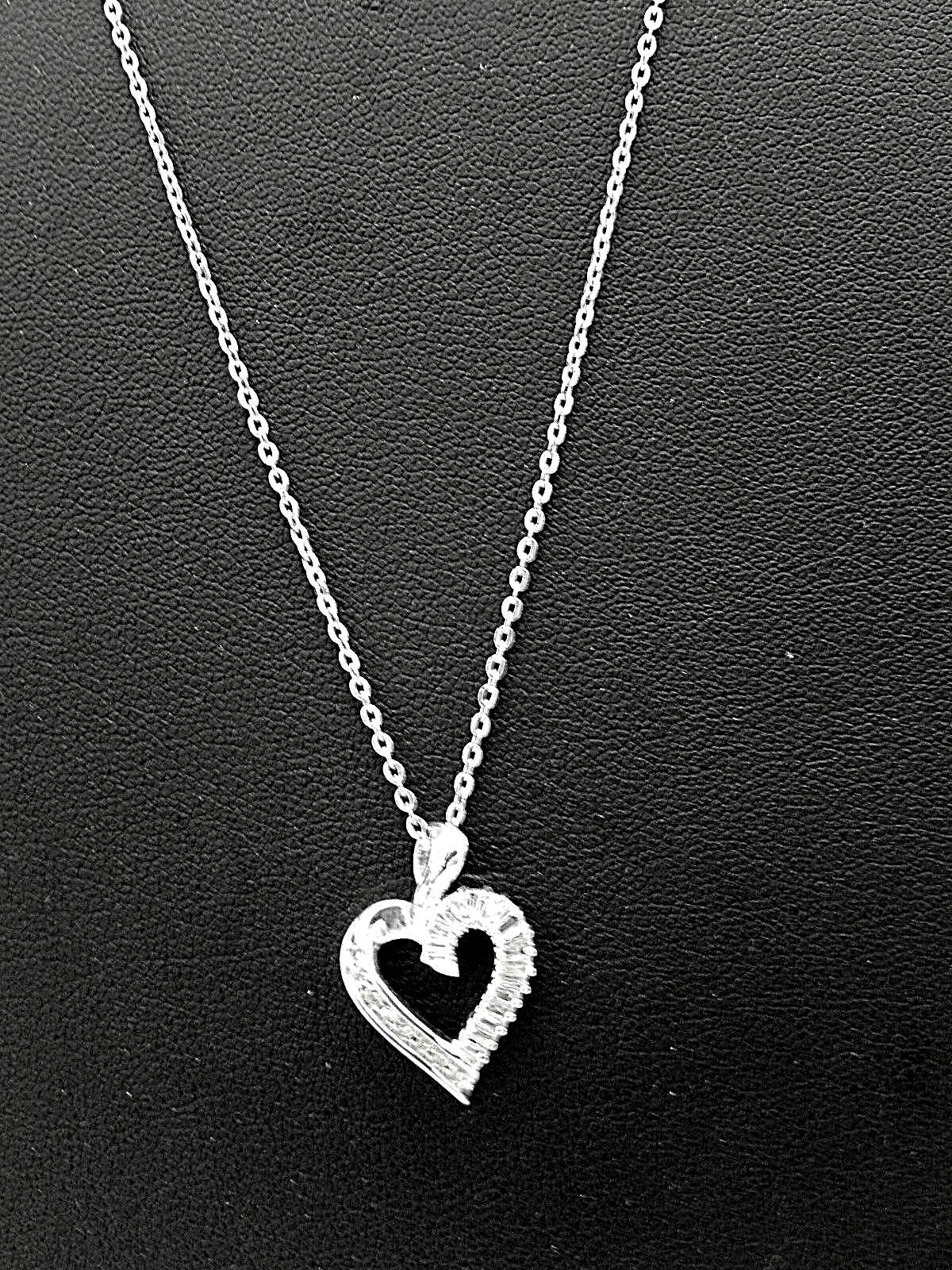Solid 10k White Gold Natural Diamond Heart Pendant With 18" Chain