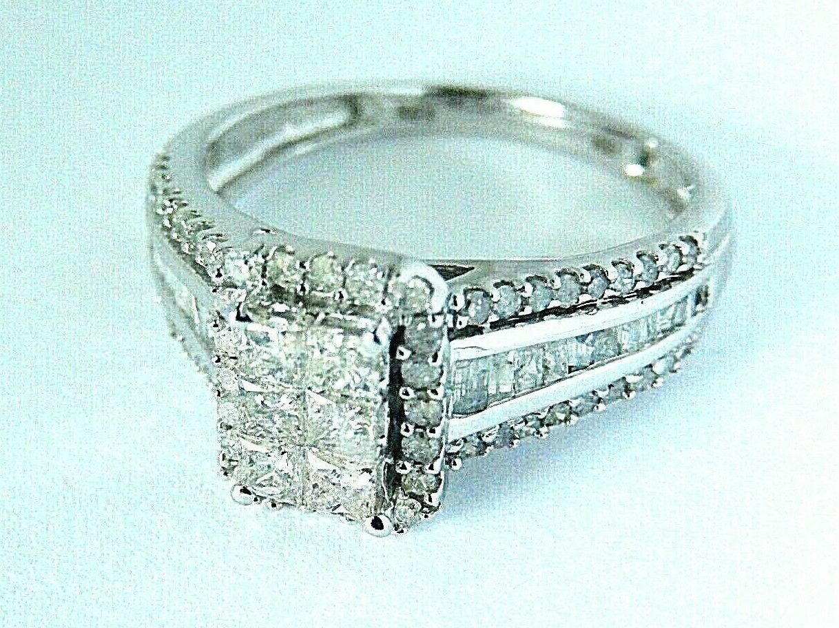 1.5CT  Modern Natural Diamond  Halo Engagement Ring 10k White Gold Sz 7.5