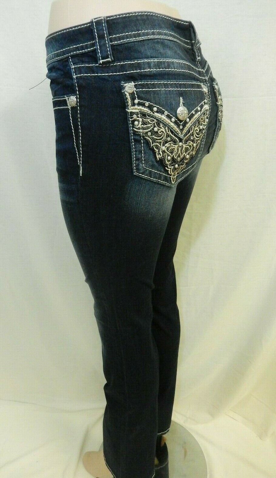 *NWT* Miss Me Chloe Boot Dark Mid-Rise Heavy Embellished Pockets Sz 28 x 34