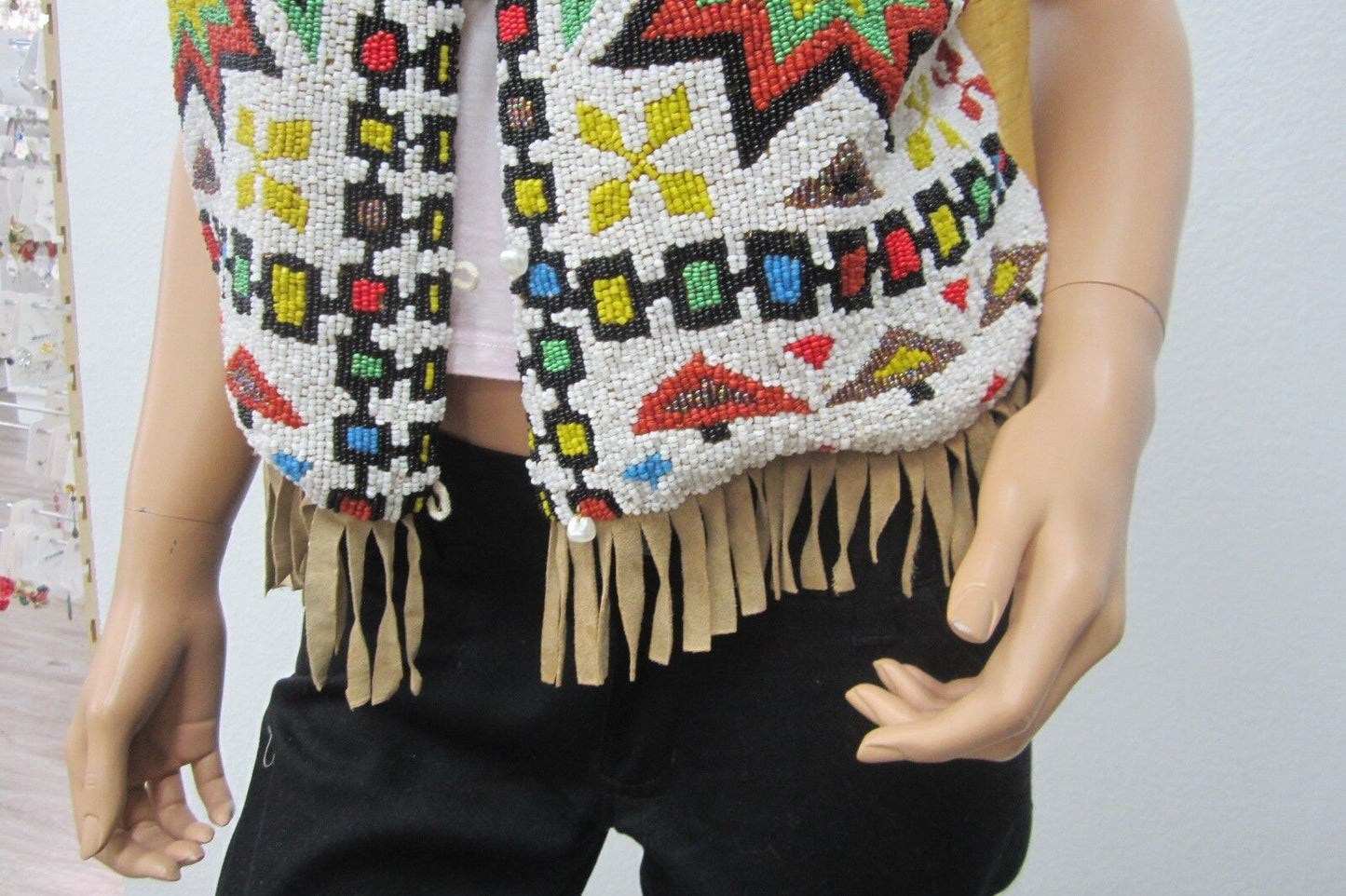 RARE *Vintage* Other Destination Southwest Beaded Silk Leather Vest Women's Sz L