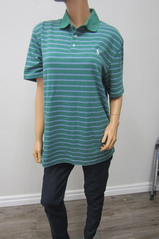 NWT Polo Golf Ralph Lauren Performance Pro Fit PONY Shirt Green Blue Stripe Sz M