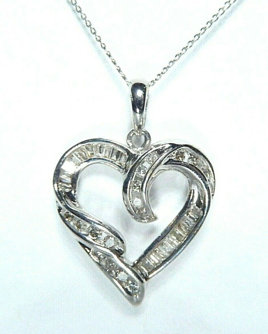 10k White Gold .50CT Natural VS Diamond Heart Shaped Pendant w/14K WG 20" Chain