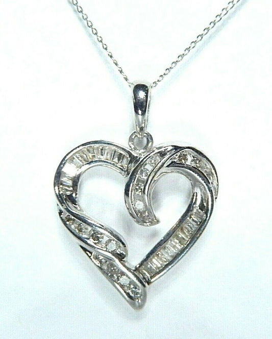 10k White Gold .50CT Natural VS Diamond Heart Shaped Pendant w/14K WG 20" Chain