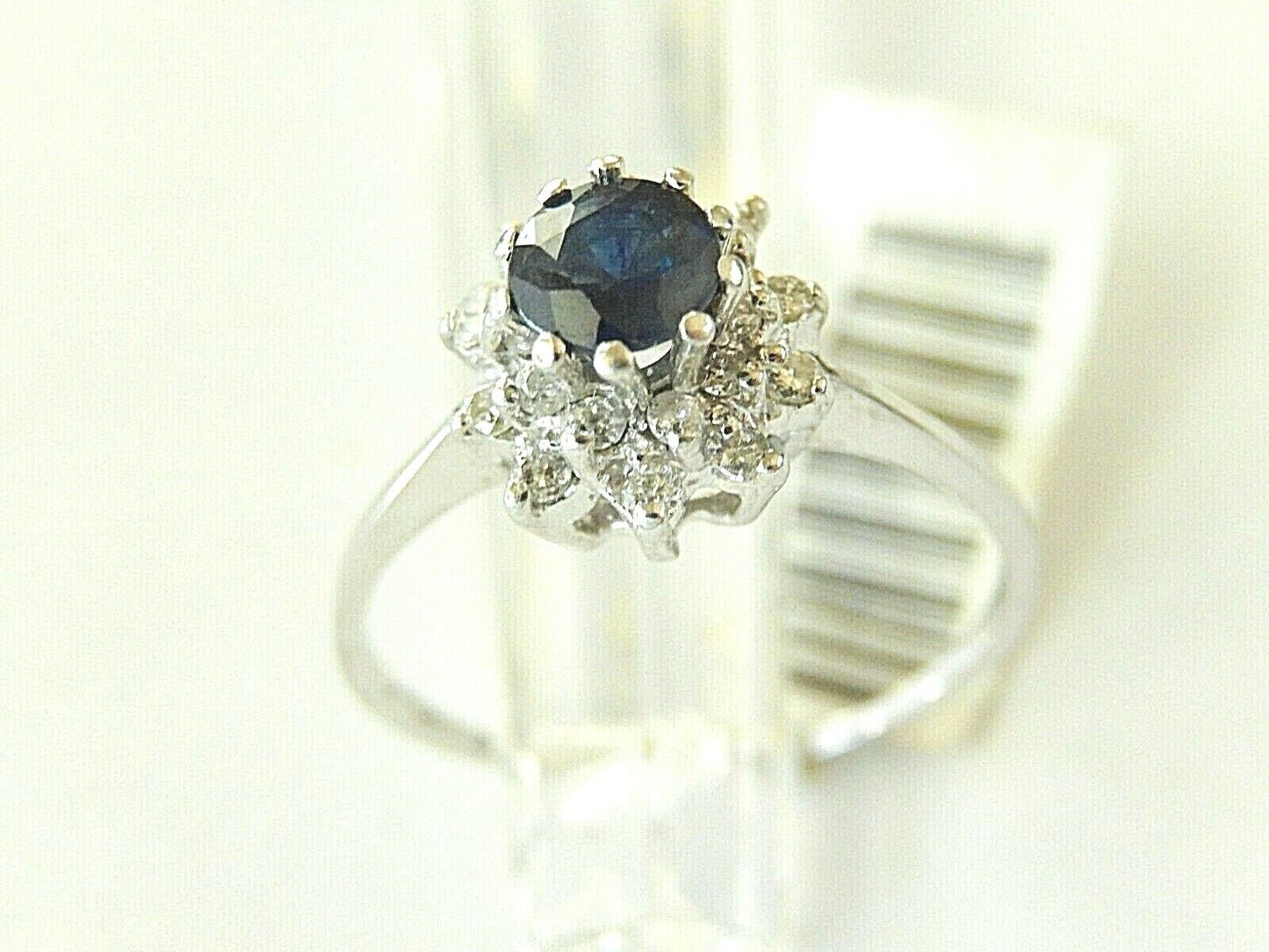*VINTAGE* 14K White Gold Blue Sapphire Double VS2 Diamond Halo Ring .88TCW 8.25